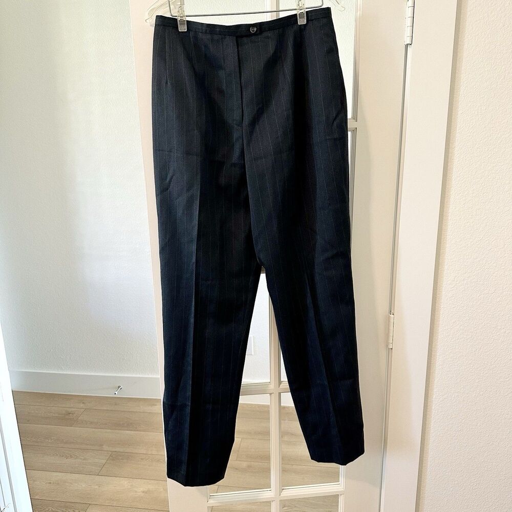 Harve Benard Women Dress Pants Sz 12 Blue Gray Pinstripe Lined Wool Blend